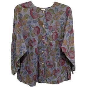 VTG 80s Banana Republic Safari Button Front Shirt Size XS Oversized Dark Floral